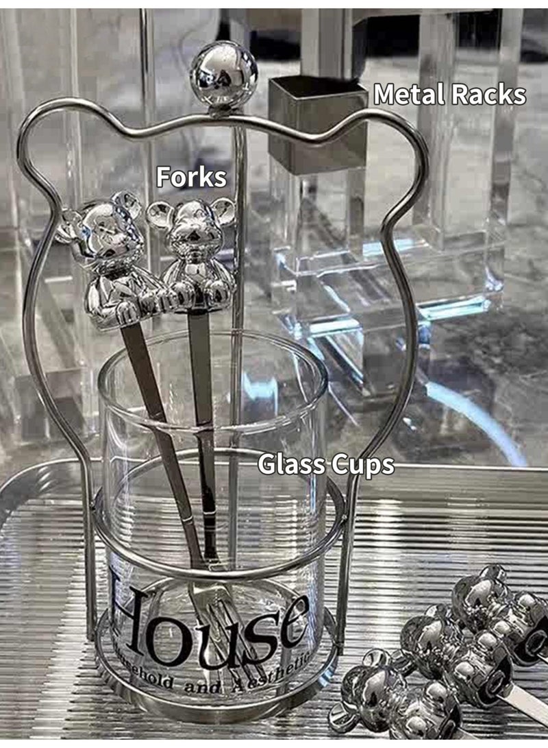 جيني جار حامل أدوات الطعام الكرتوني، حامل أدوات الطعام الفولاذي، حامل الملاعق، حامل أدوات الطعام الفضية، حامل أدوات الطعام المسطحة، حامل أدوات الطعام، مع ملعقة وشوكة - Image 3